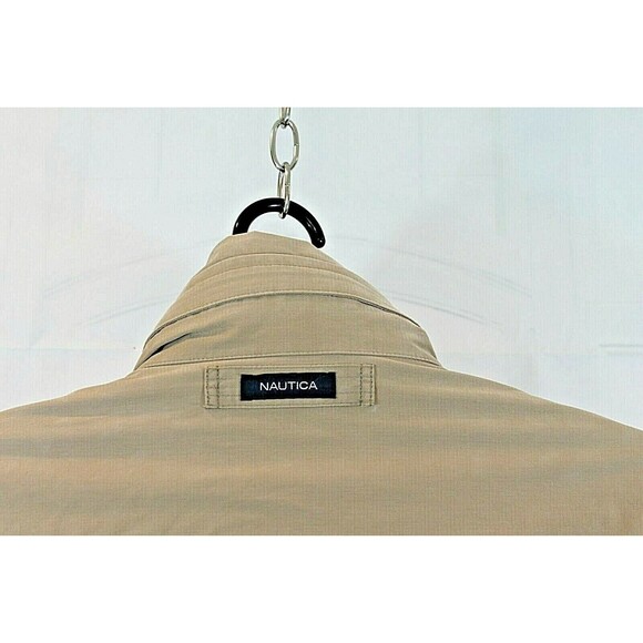 Nautica Tan Bomber Jacket Coat Hidden Hoodie Wool Like Lining Mens Size M - Picture 7 of 9